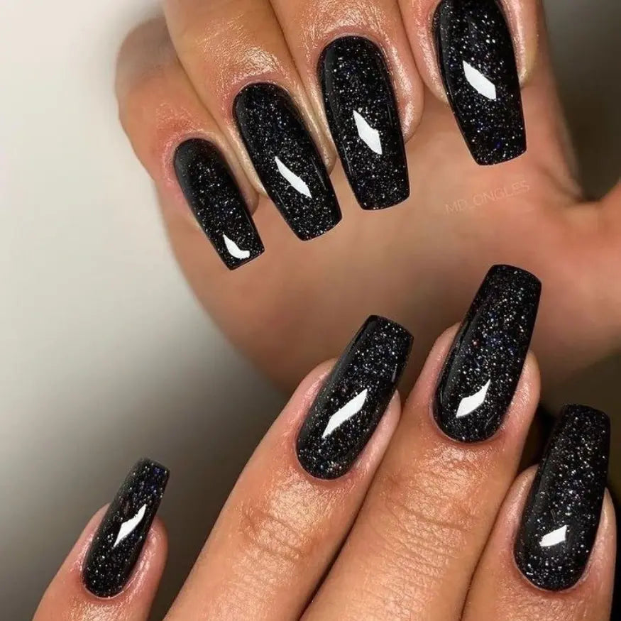 Black glitter gel nail strips