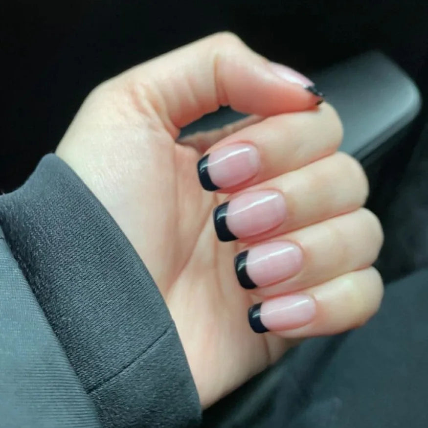 Black french gel nail strips 